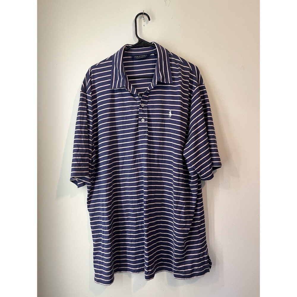 Vintage Ralph Lauren Polo Golf Pink Blue Striped Polo Mens XXL Short Sleeve